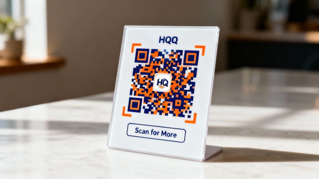 A visually appealing QR code being scanned by a smartphone.