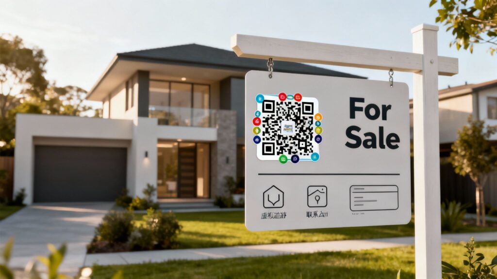 A collage of real-world scenarios where QR codes for multiple links are used, such as on a product package, a real estate sign, and a restaurant table.