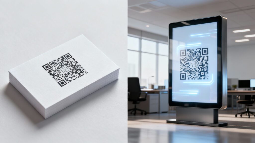 A smartphone scanning a QR code on a coffee cup, illustrating the choice between static and dynamic codes.