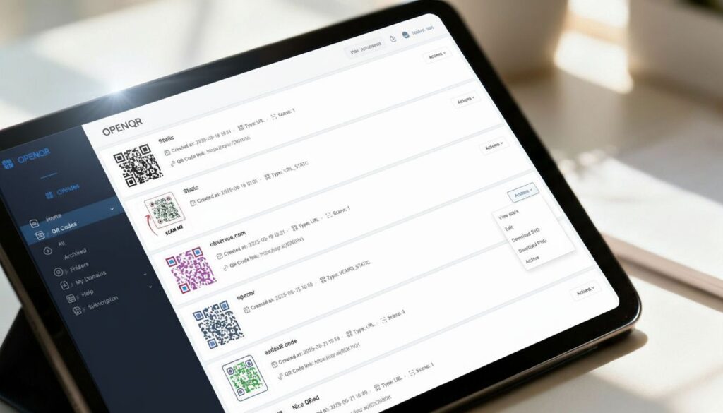 List of OpenQr codes where to select edit option
