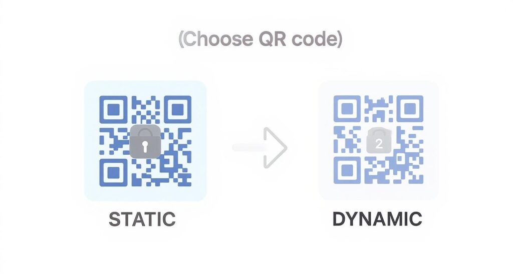 Comparison diagram showing static QR code with lock icon versus dynamic QR code with number two