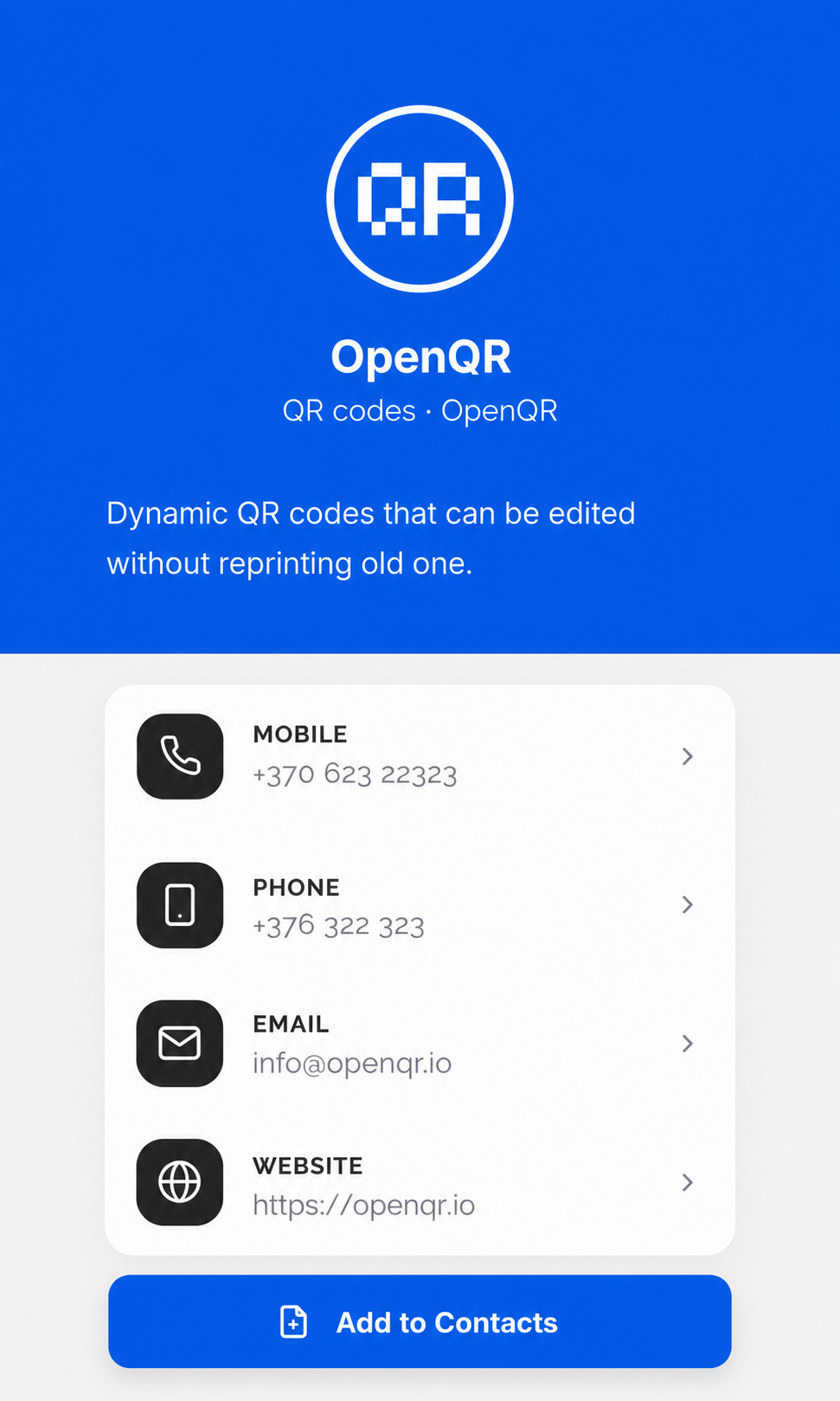 Blue VCard qr code template