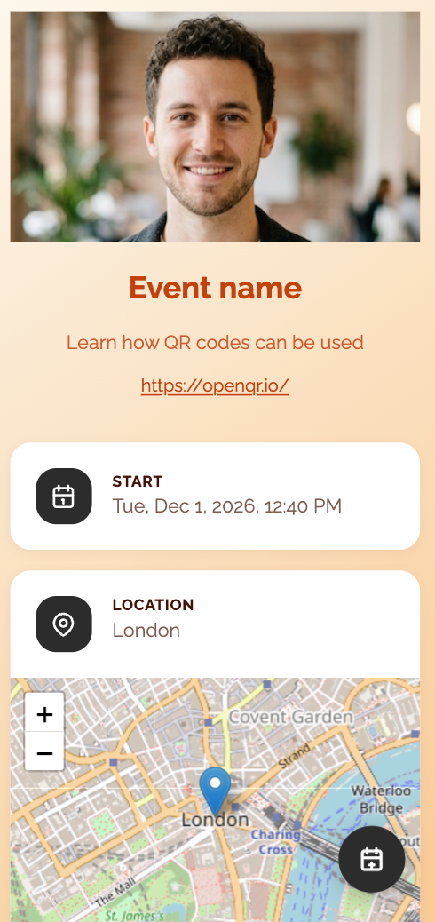 Light Event qr code theme with full with photo