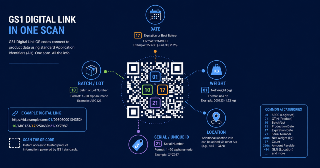 GS1 Application Identifier categories overview infographic