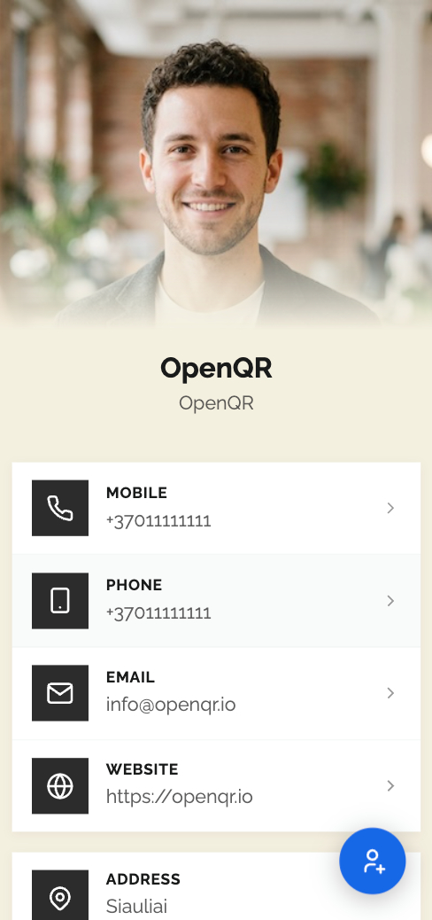 Light VCard qr code theme with full with photo