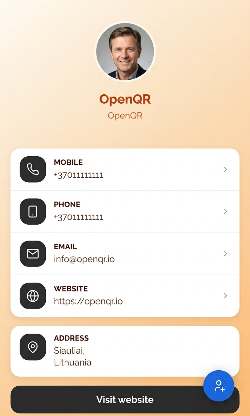 Light VCard qr code theme with photo