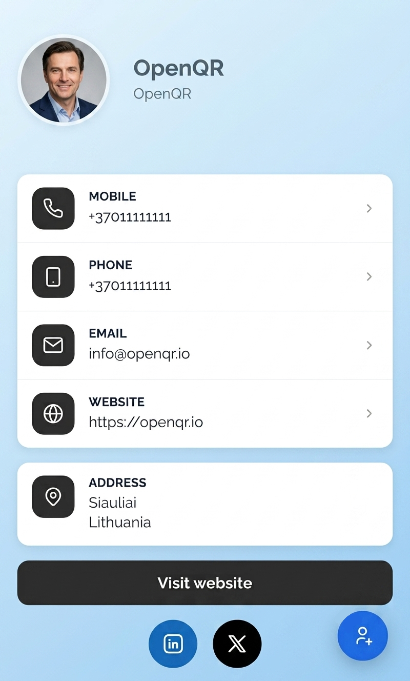 light blue vcard qr code theme