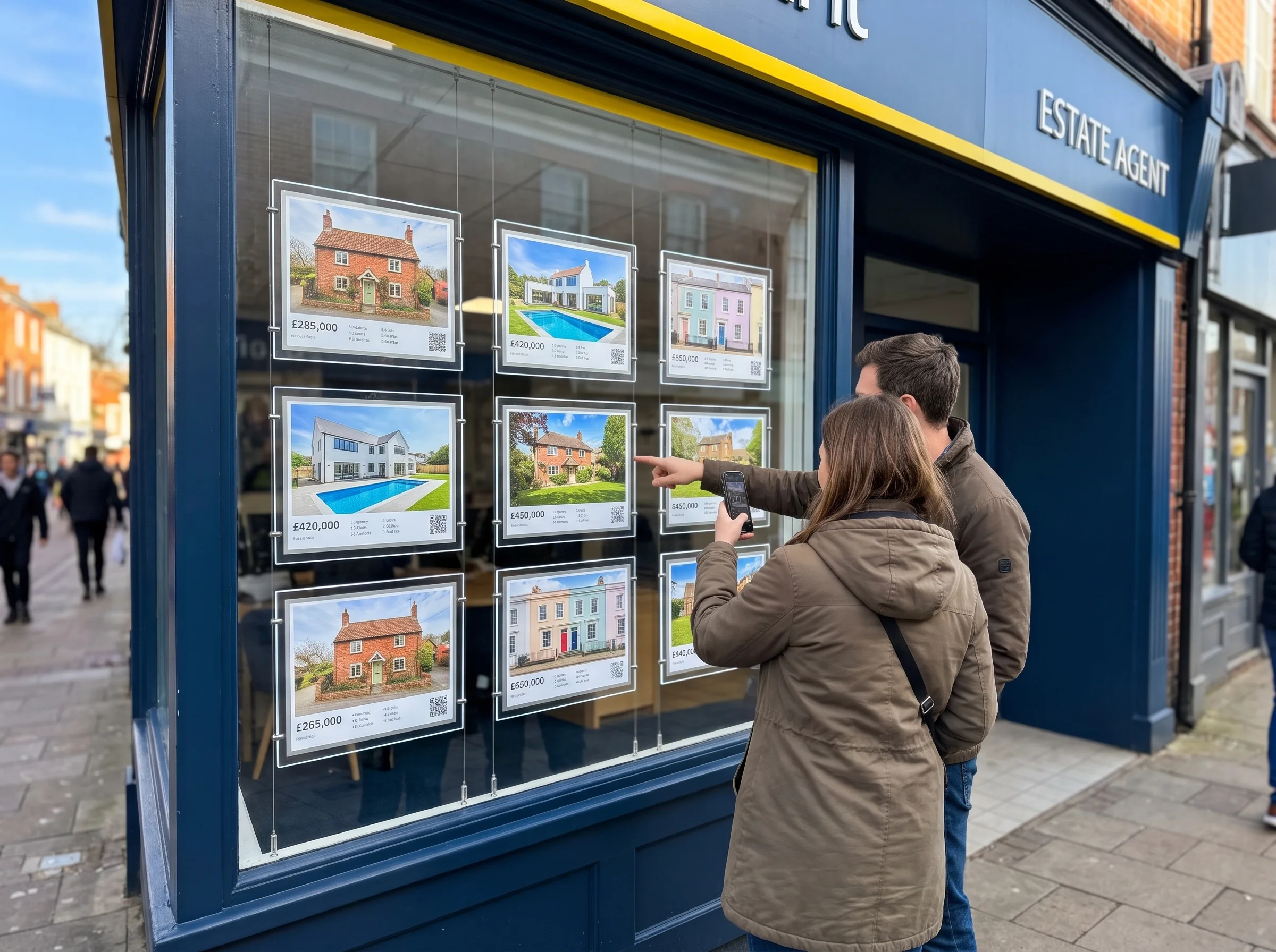 QR codes on property cards in an estate agent window