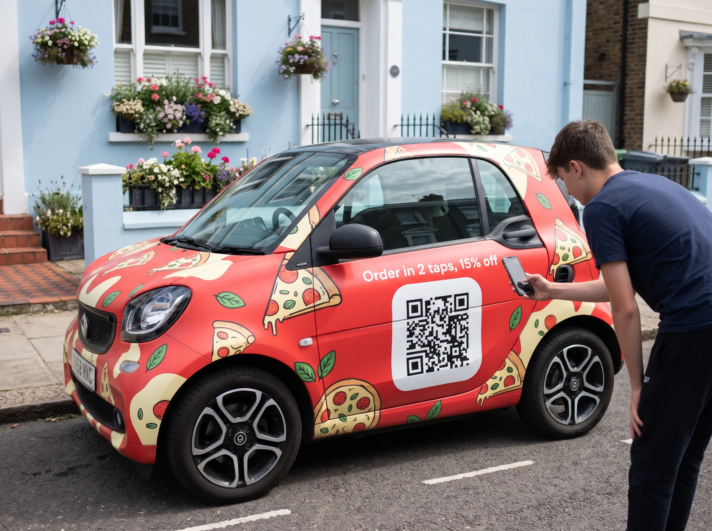 QR code on a branded delivery car