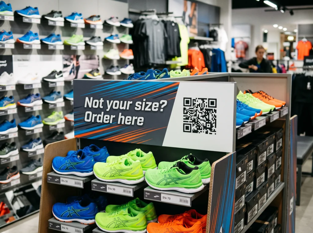 QR code on a floor display stand in a shop