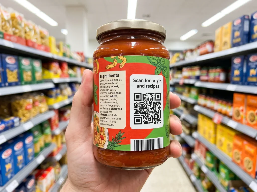 QR code on food packaging next to the allergen information