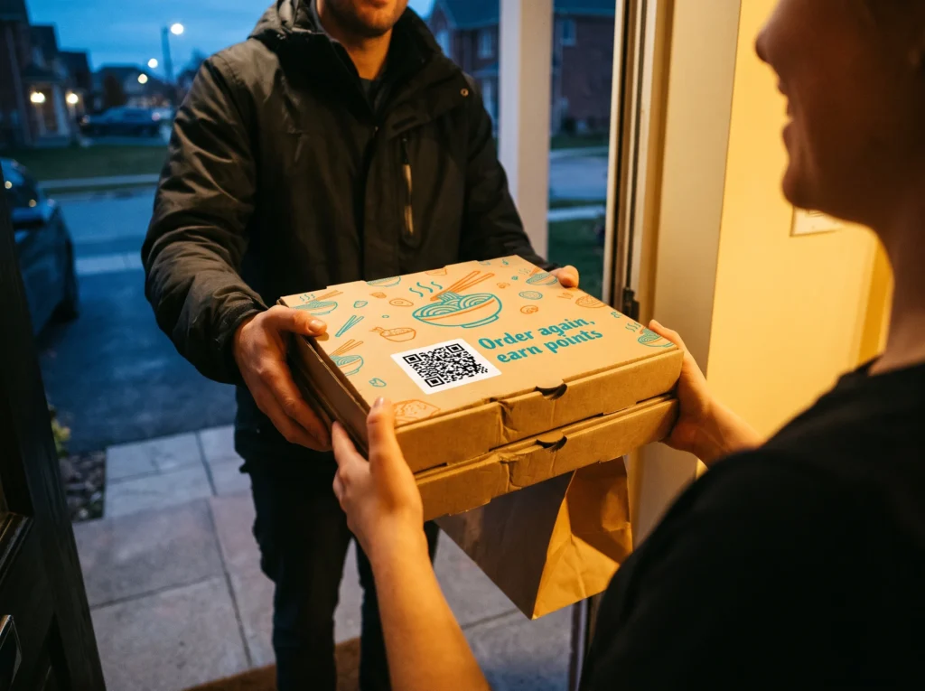 QR code on takeaway food packaging