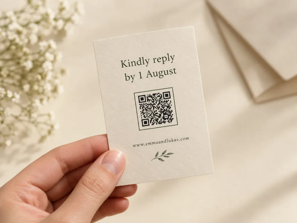 QR code on a wedding invitation RSVP card