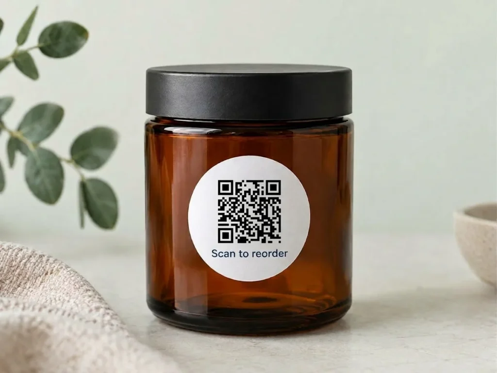 QR code sticker on a product jar